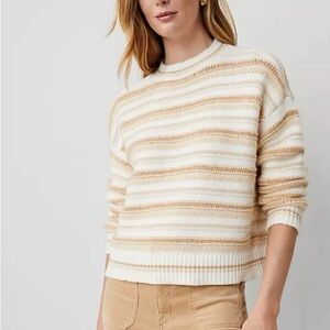 Ann Taylor Beige and White Striped Turtleneck Sweater